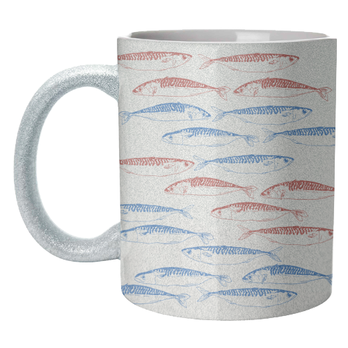 Sardines Pattern Blue and Red - unique mug by EZbie