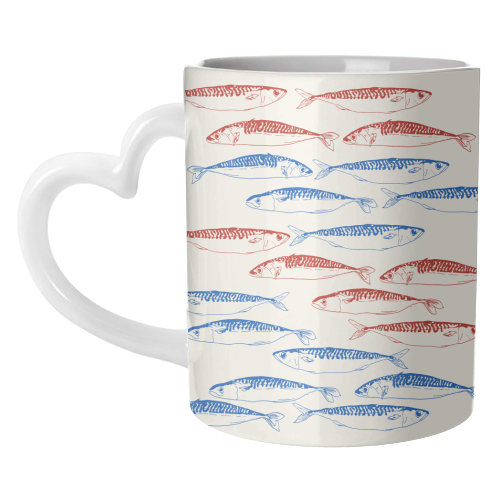 Sardines Pattern Blue and Red - unique mug by EZbie