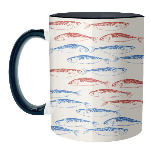 Sardines Pattern Blue and Red - unique mug by EZbie