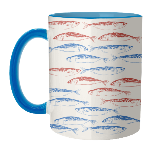 Sardines Pattern Blue and Red - unique mug by EZbie