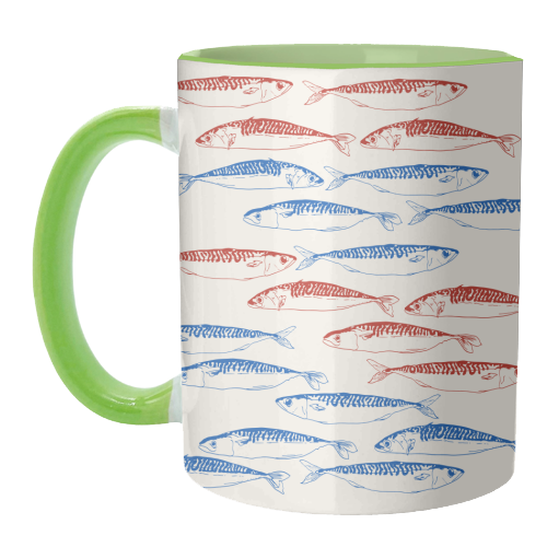 Sardines Pattern Blue and Red - unique mug by EZbie