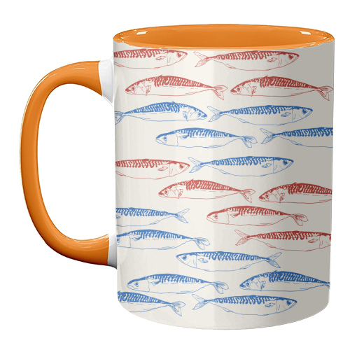 Sardines Pattern Blue and Red - unique mug by EZbie