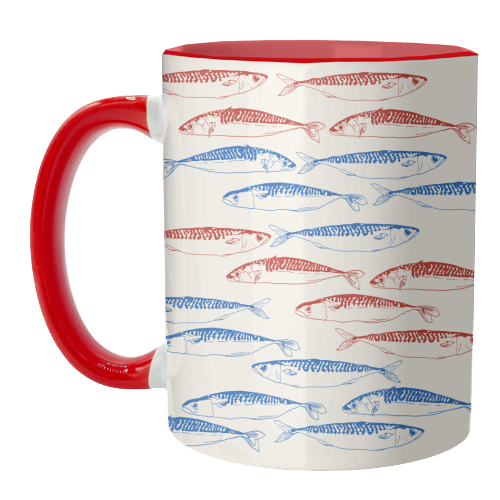 Sardines Pattern Blue and Red - unique mug by EZbie