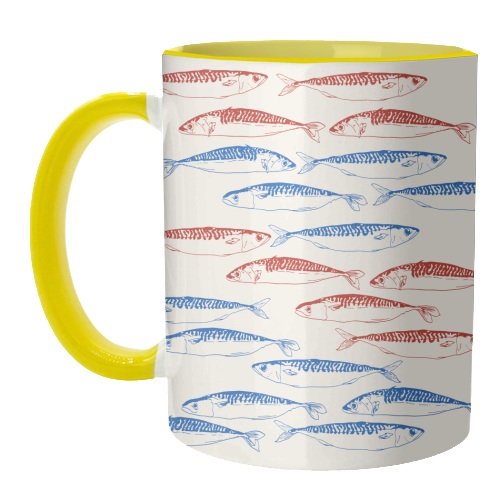 Sardines Pattern Blue and Red - unique mug by EZbie