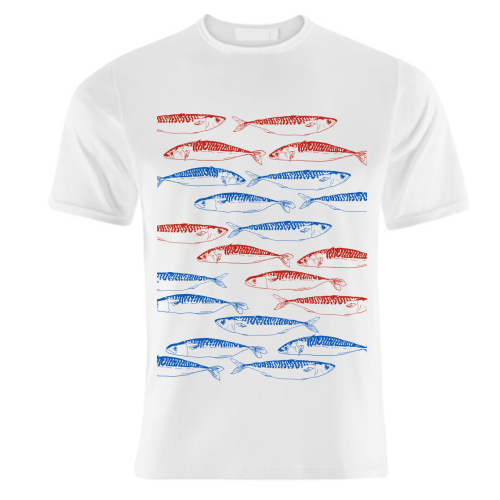 Sardines Pattern Blue and Red - unique t shirt by EZbie