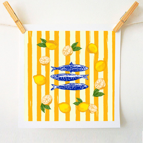 Sardines with Lemons Vintage Yellow Groovy Stripes - A1 - A4 art print by EZbie