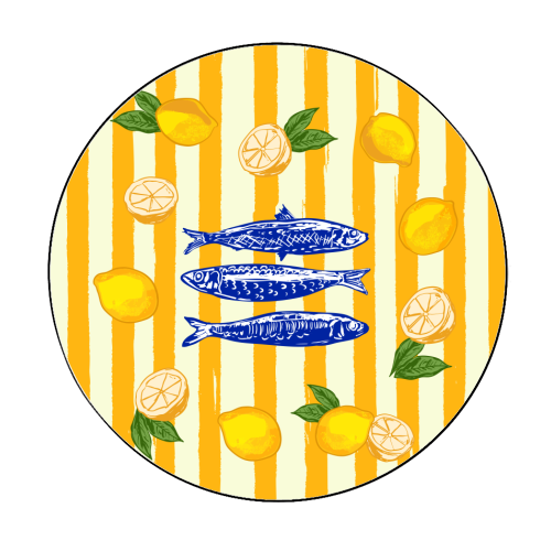 Sardines with Lemons Vintage Yellow Groovy Stripes - Circle Sticker by EZbie