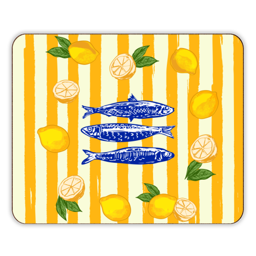 Sardines with Lemons Vintage Yellow Groovy Stripes - designer placemat by EZbie