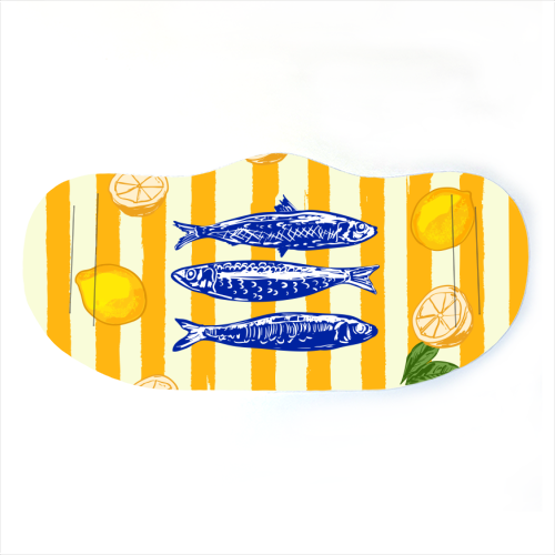 Sardines with Lemons Vintage Yellow Groovy Stripes - face cover mask by EZbie