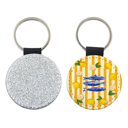 Sardines with Lemons Vintage Yellow Groovy Stripes - keyring by EZbie