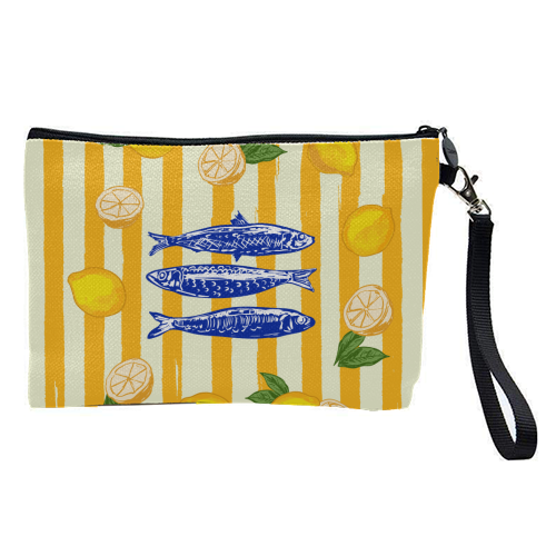 Sardines with Lemons Vintage Yellow Groovy Stripes - pretty makeup bag by EZbie