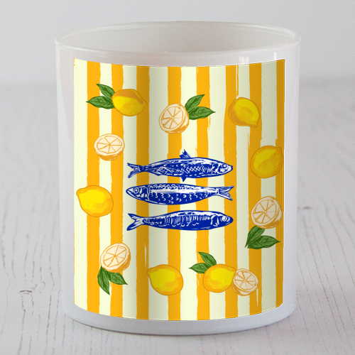 Sardines with Lemons Vintage Yellow Groovy Stripes - scented candle by EZbie