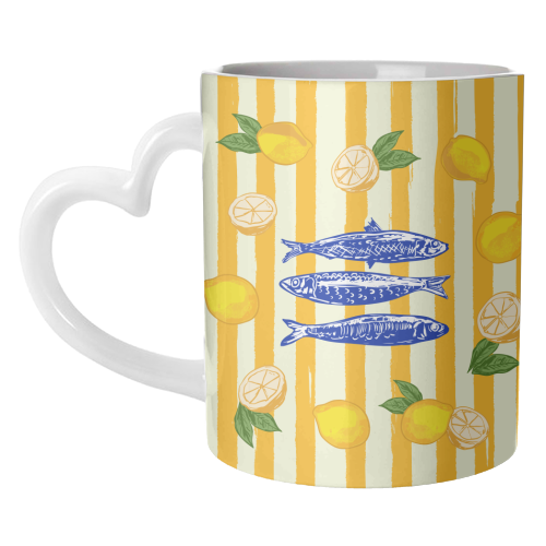 Sardines with Lemons Vintage Yellow Groovy Stripes - unique mug by EZbie