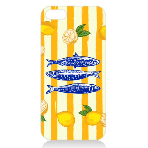 Sardines with Lemons Vintage Yellow Groovy Stripes - unique phone case by EZbie