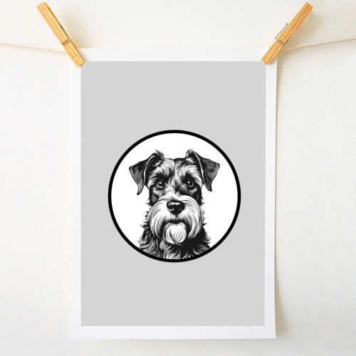 Schnauzer Dog Cameo Portrait (Grey) - A1 - A4 art print by Adam Regester
