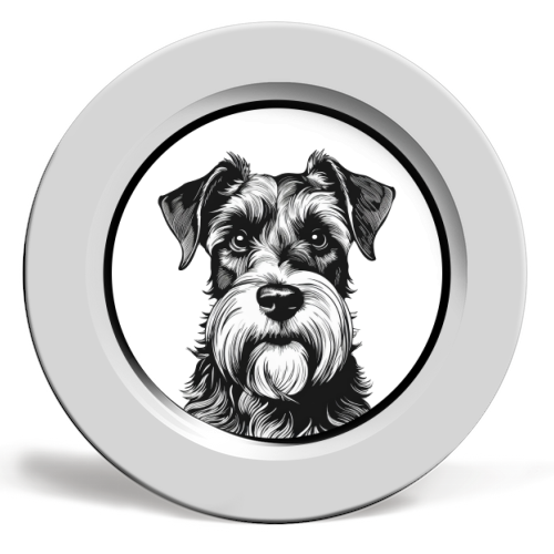 Schnauzer Dog Cameo Portrait (Grey) - ceramic dinner plate by Adam Regester