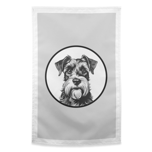 Schnauzer Dog Cameo Portrait (Grey) - funny tea towel by Adam Regester