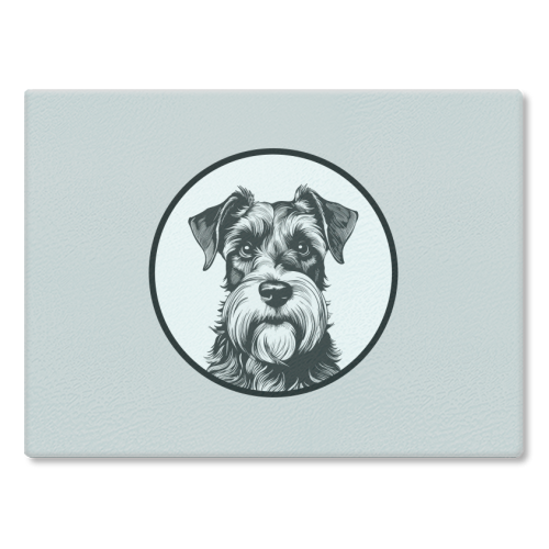 Schnauzer Dog Cameo Portrait (Grey) - glass chopping board by Adam Regester