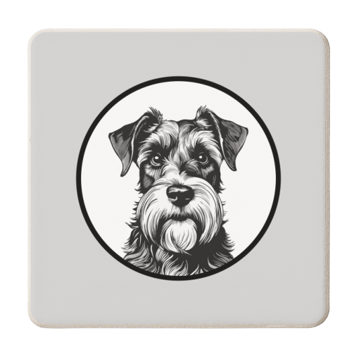 Schnauzer Dog Cameo Portrait (Grey) - personalised beer coaster by Adam Regester