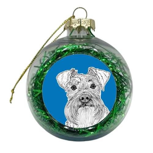 Schnauzer Dog Portrait ( blue background ) - xmas bauble by Adam Regester