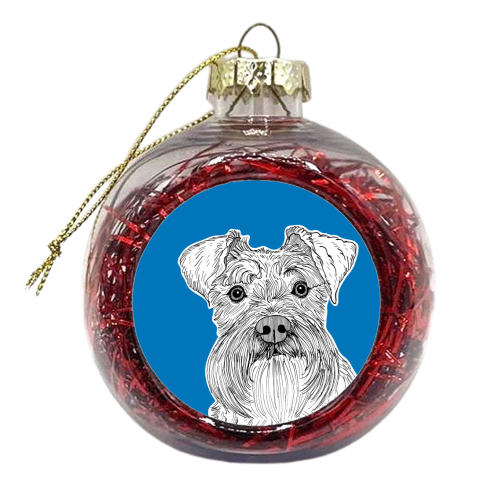Schnauzer Dog Portrait ( blue background ) - xmas bauble by Adam Regester