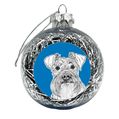 Schnauzer Dog Portrait ( blue background ) - xmas bauble by Adam Regester