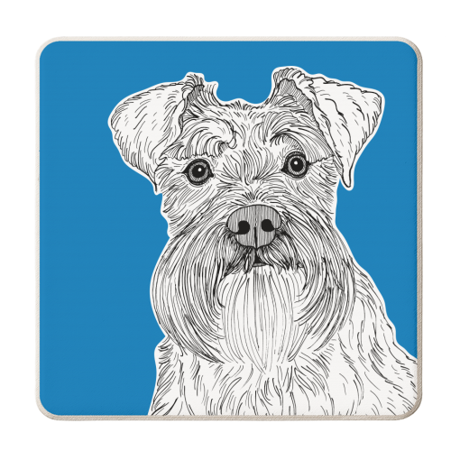 Schnauzer Dog Portrait ( blue background ) - personalised beer coaster by Adam Regester