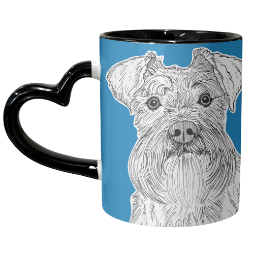Schnauzer Dog Portrait ( blue background ) - unique mug by Adam Regester