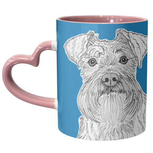 Schnauzer Dog Portrait ( blue background ) - unique mug by Adam Regester