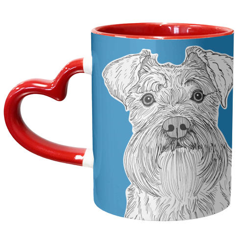 Schnauzer Dog Portrait ( blue background ) - unique mug by Adam Regester