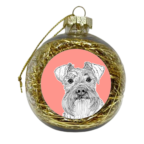 Schnauzer Dog Portrait ( coral background ) - xmas bauble by Adam Regester
