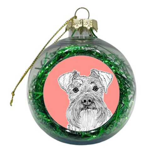 Schnauzer Dog Portrait ( coral background ) - xmas bauble by Adam Regester