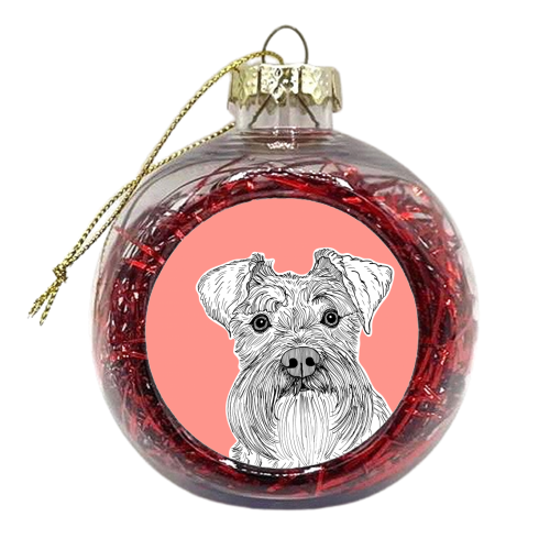 Schnauzer Dog Portrait ( coral background ) - xmas bauble by Adam Regester