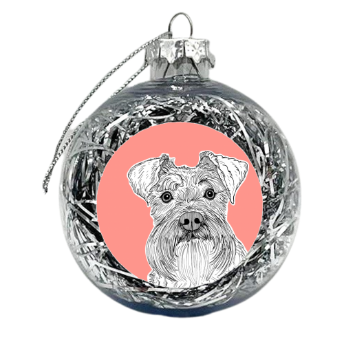 Schnauzer Dog Portrait ( coral background ) - xmas bauble by Adam Regester