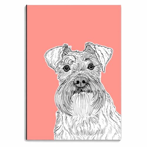 Schnauzer Dog Portrait ( coral background ) - personalised A4, A5, A6 notebook by Adam Regester