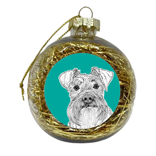 Schnauzer Dog Portrait ( teal background ) - xmas bauble by Adam Regester