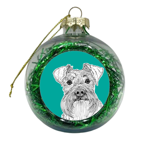 Schnauzer Dog Portrait ( teal background ) - xmas bauble by Adam Regester
