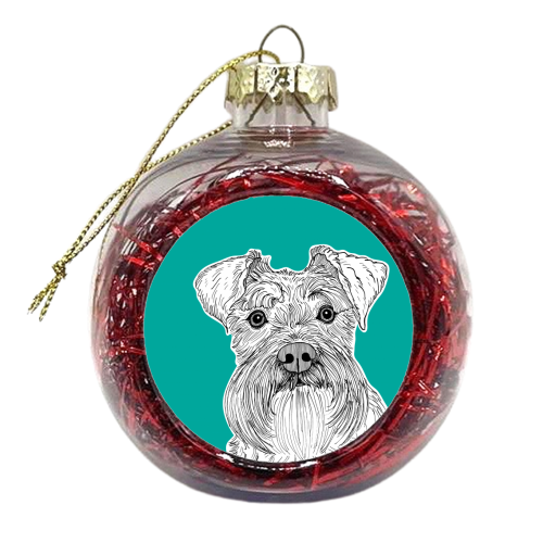 Schnauzer Dog Portrait ( teal background ) - xmas bauble by Adam Regester