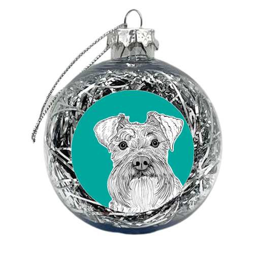 Schnauzer Dog Portrait ( teal background ) - xmas bauble by Adam Regester