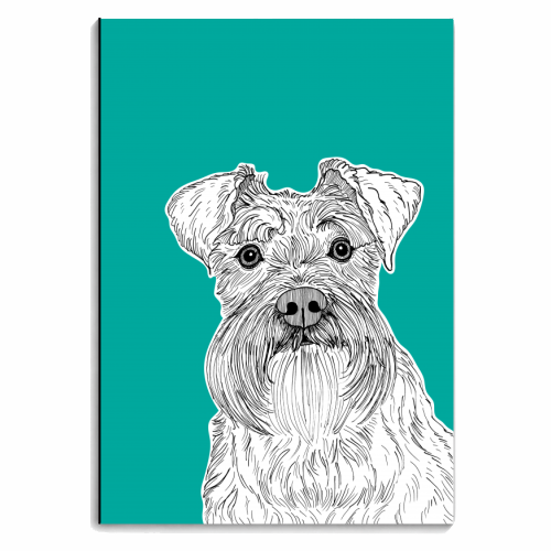 Schnauzer Dog Portrait ( teal background ) - personalised A4, A5, A6 notebook by Adam Regester