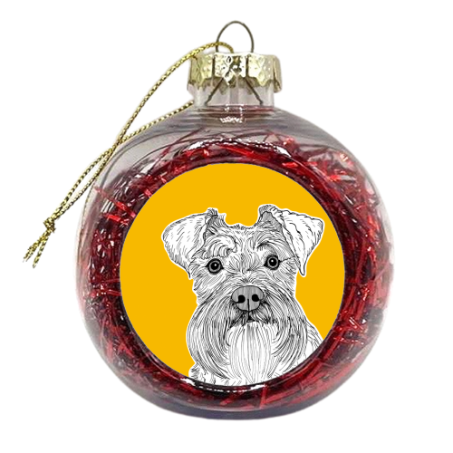Schnauzer Dog Portrait ( yellow background ) - xmas bauble by Adam Regester