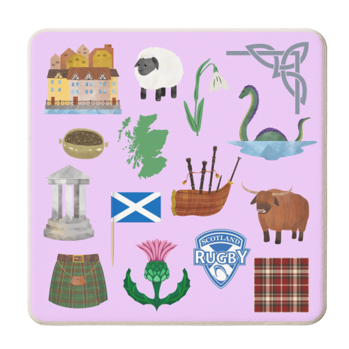 Scottish icons - personalised beer coaster by Lilly Rose