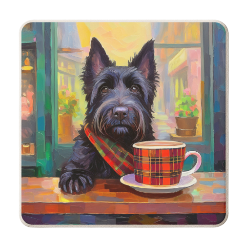 Scotty Dog having a coffee. - personalised beer coaster by AP
