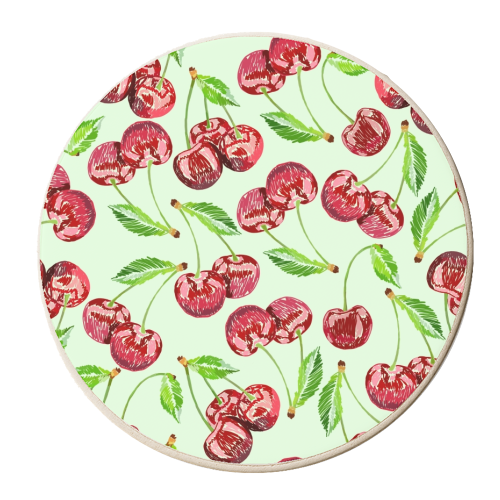 Scribble Cherries - Mint - personalised beer coaster by Sydney Jo Designs