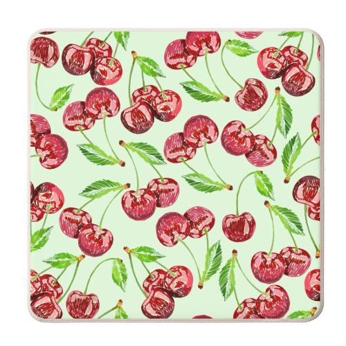 Scribble Cherries - Mint - personalised beer coaster by Sydney Jo Designs