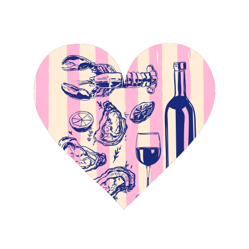 Seafood & Wine – Retro Pink Stripes Illustration - Magnet by EZbie