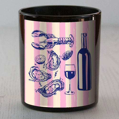 Seafood & Wine – Retro Pink Stripes Illustration - scented candle by EZbie