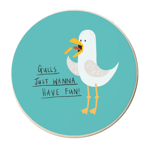 Seagull Gulls Just Wanna Have Fun - personalised beer coaster by AbiGoLucky