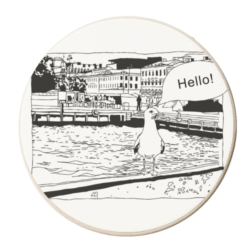 Seagull Hello! - personalised beer coaster by Aleshka K