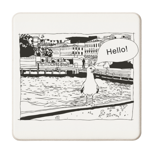 Seagull Hello! - personalised beer coaster by Aleshka K